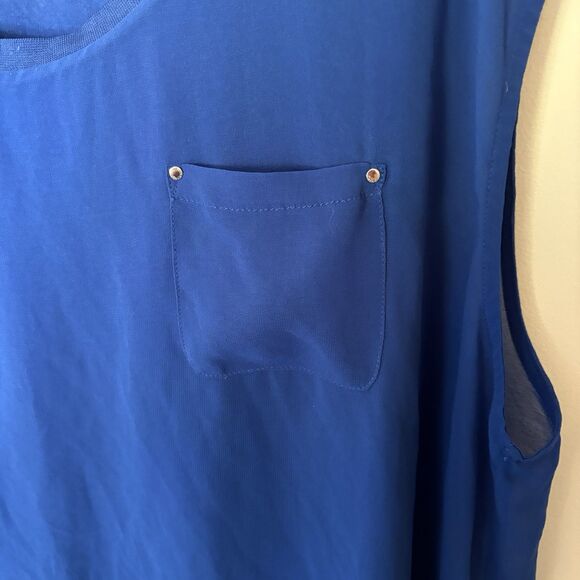 Calvin Klein Royal Regatta Blue Chiffon Overlay Short Sleeve Top 1X Plus - Picture 4 of 7